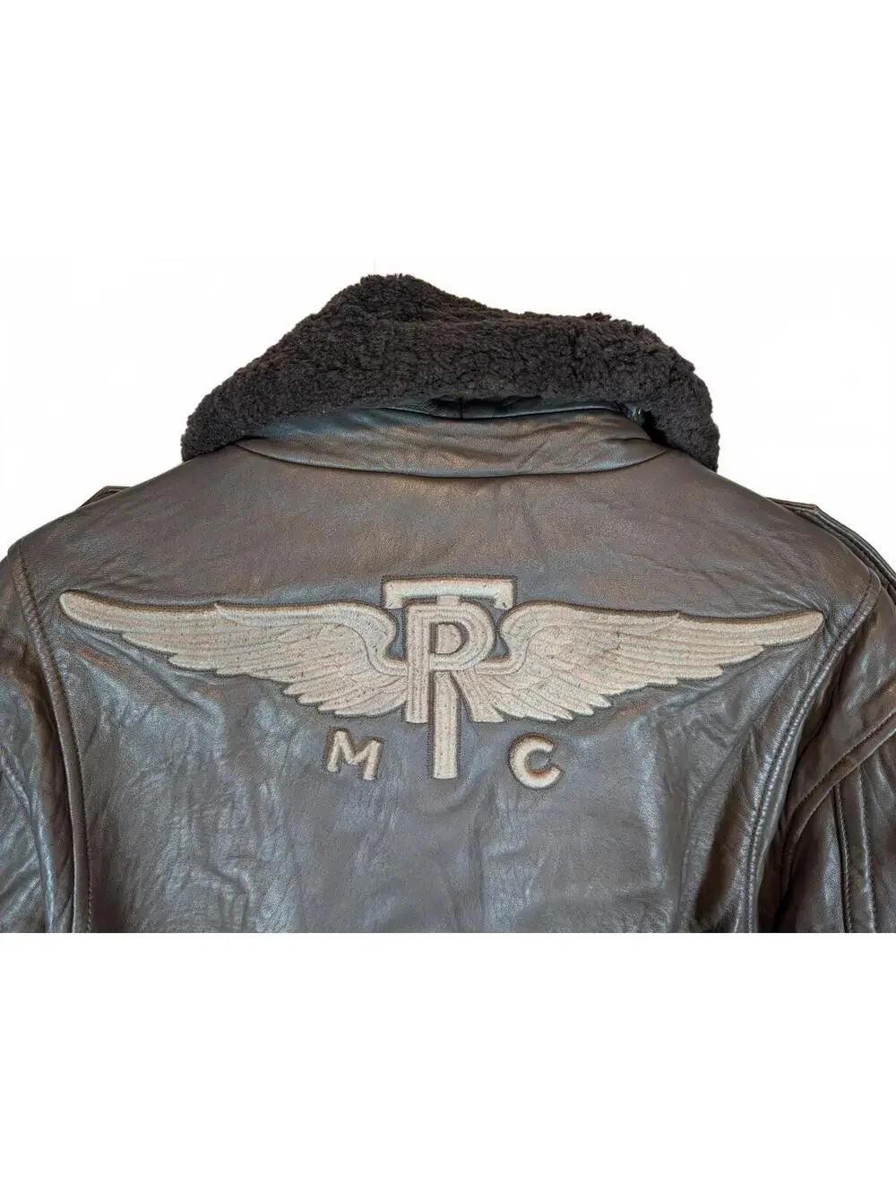 True Religion TR-80 So Cal Leather Bomber Sherpa Collar Jacket Mens XXXL Patches